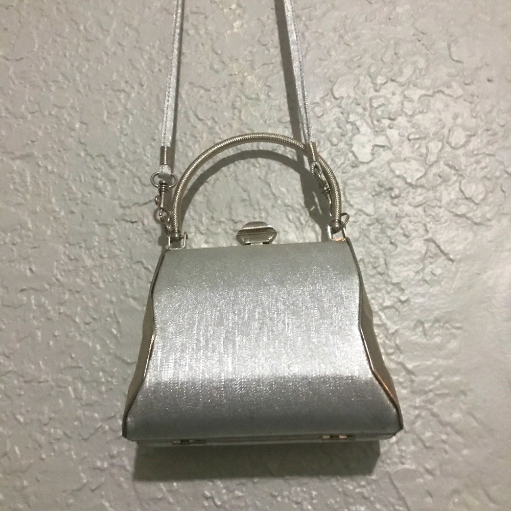 Silver small glittery shoulder purse